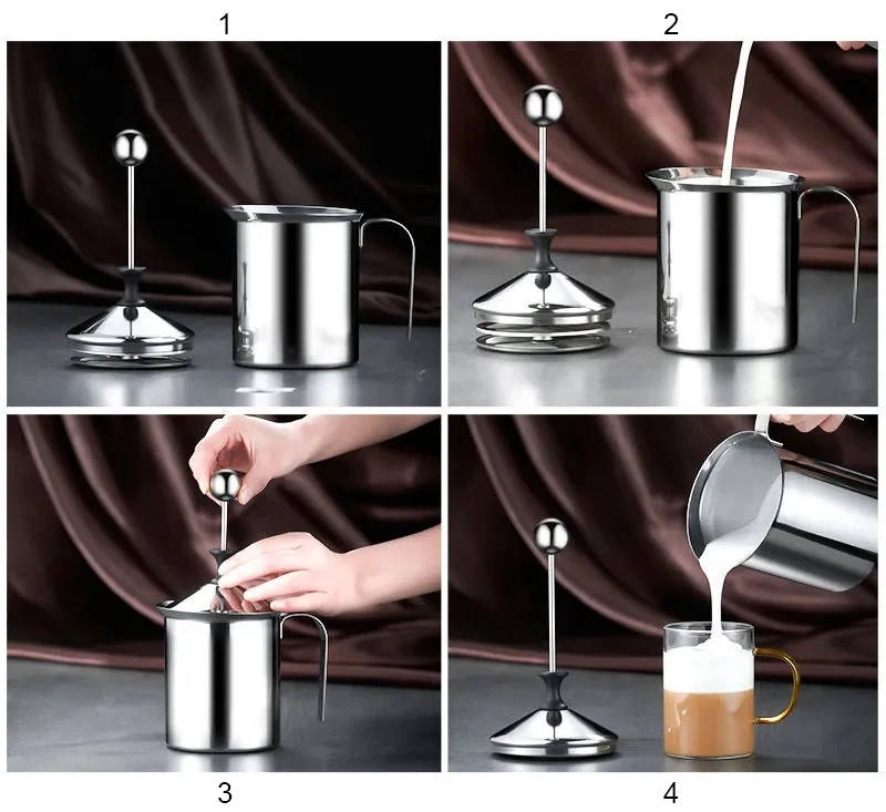 400/800ml Coffee Mixer Stainless Steel Manual Milk Frother Steel Coffee  Creamer Milk Foam Mesh Foamer