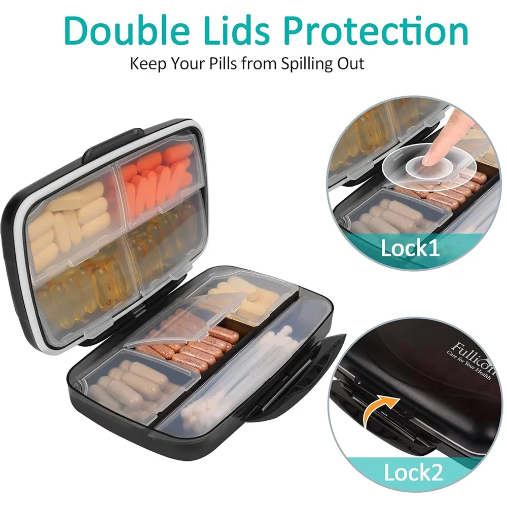 Travel Pill Organizer with 8 Spacious Compartments - Portable Medicine Storage Box
