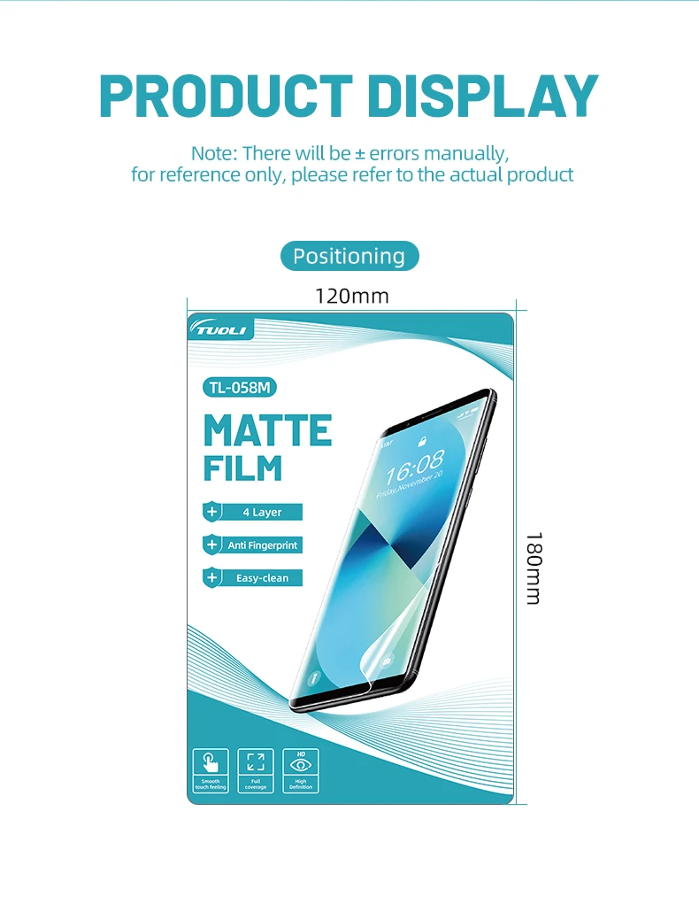 TUOLI TL058 TPU HD Hydrogel Film Universal Straight Curved Screen Protector Matte Privacy Frosted Protection Cutting Machine