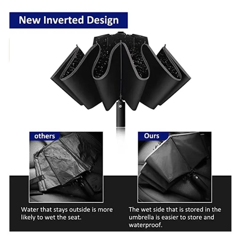 Fully Automatic Reverse Folding Umbrella with Windproof Reflective Stripe UV Umbrellas