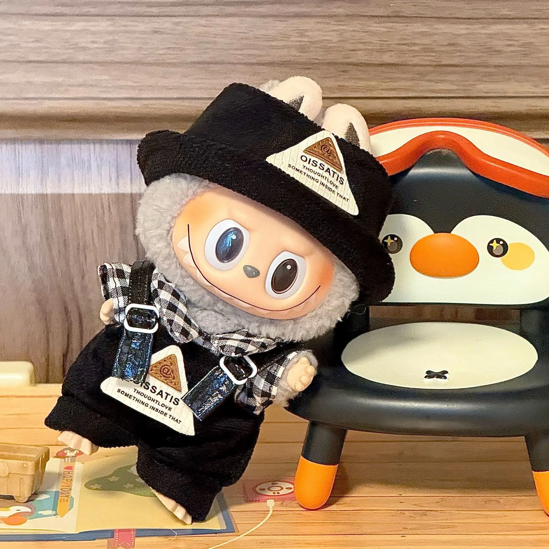 17cm Mini Doll'S Clothes Outfit Accessories for Labubu V1 V2 Striped Overalls Cool Handsome Clothing Gift