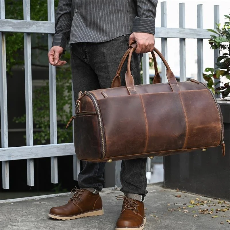 Leather Travel Bag With Shoe Compartment