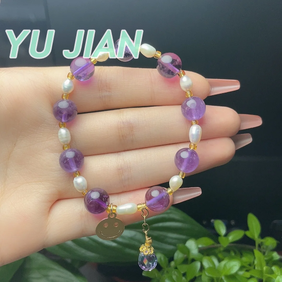 Latest Natural Delicate Purple Crystal Beads With Original Pearl Bracelet High Quality DIY Handmank Bangle Handring Fine Jewelry