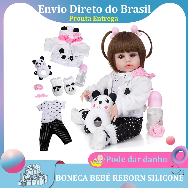 Boneca Bebe Reborn de Silicone Morena Caroline Pandinha 48cm - Malki toys