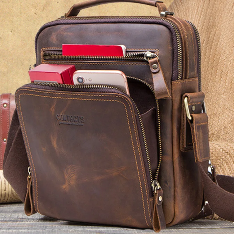 Fashion Cowhide Crossbody Multi Functional Casual Men's Dual Purpose Leather Suede Handheld Shoulder Bag Female Top-handle Bags