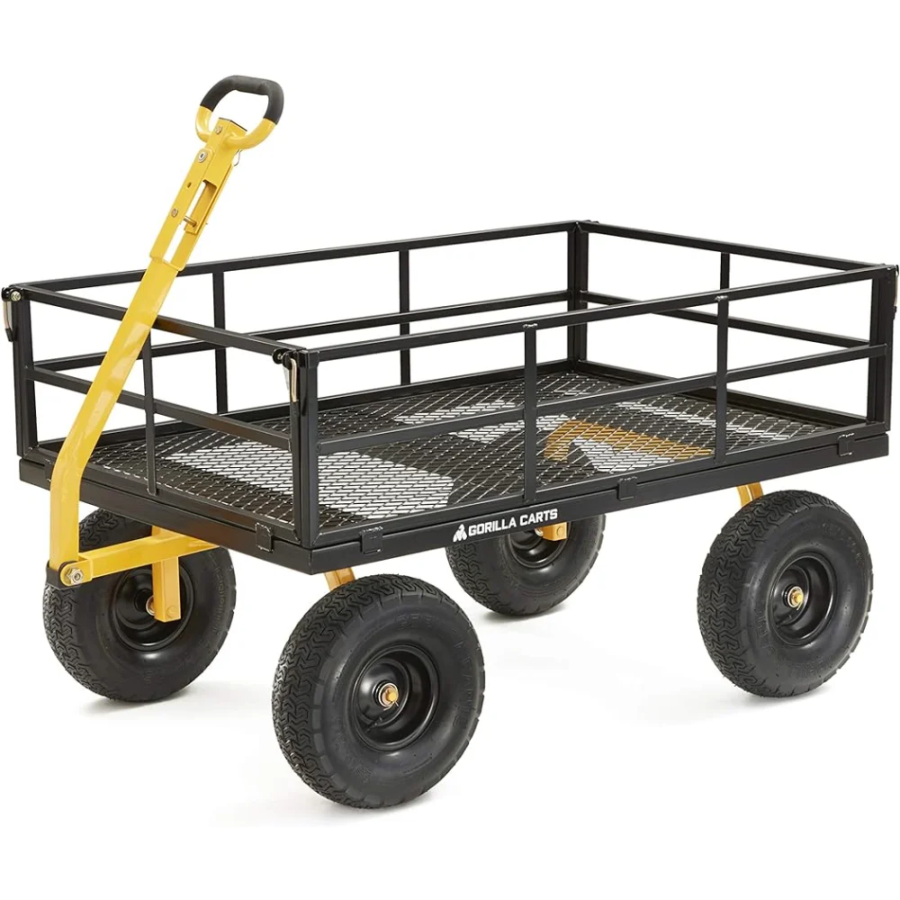 

Gorilla Carts GOR1400-COM Steel Utility Cart, Heavy-Duty Convertible 2-in-1 Handle and Removable Sides,12 cu ft,1400 lb Capacity