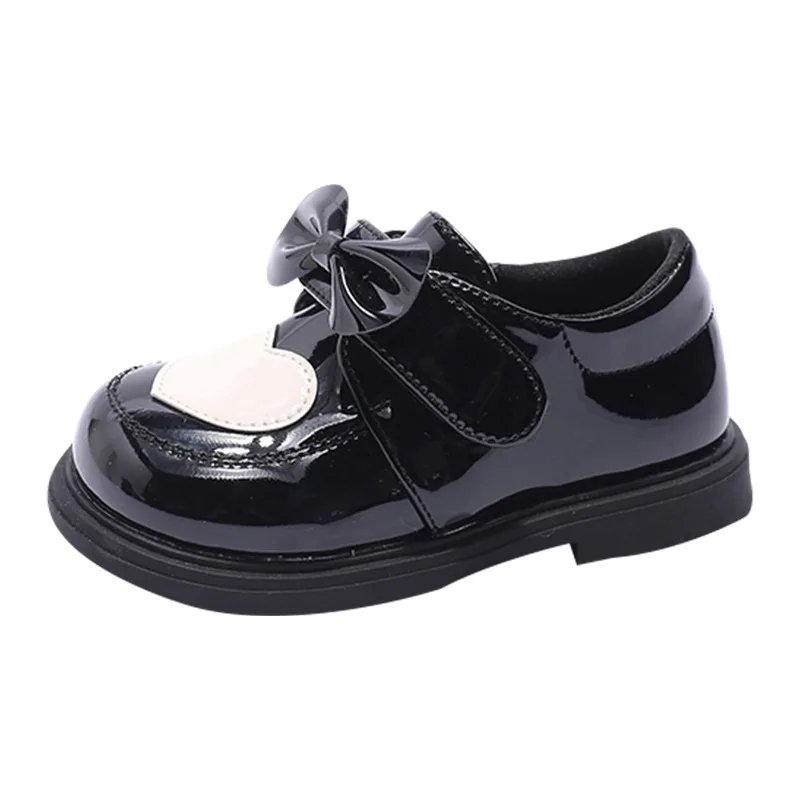 Girls Bowknot Princess Shoes 2024 New Spring Soft Bottom Children Baby Leather Shoes Kids Cute Heart Shape Single Shoes Toddler 5
