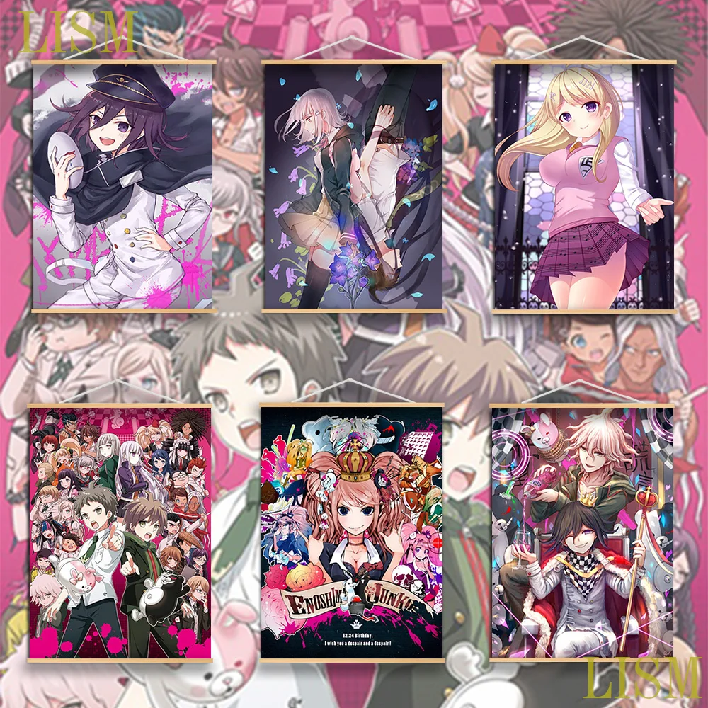 

Danganronpa V3 ouma kokichi Nanami ChiaKi Naegi Makoto Anime manga wall Poster solid wood hanging scroll with canvas painting