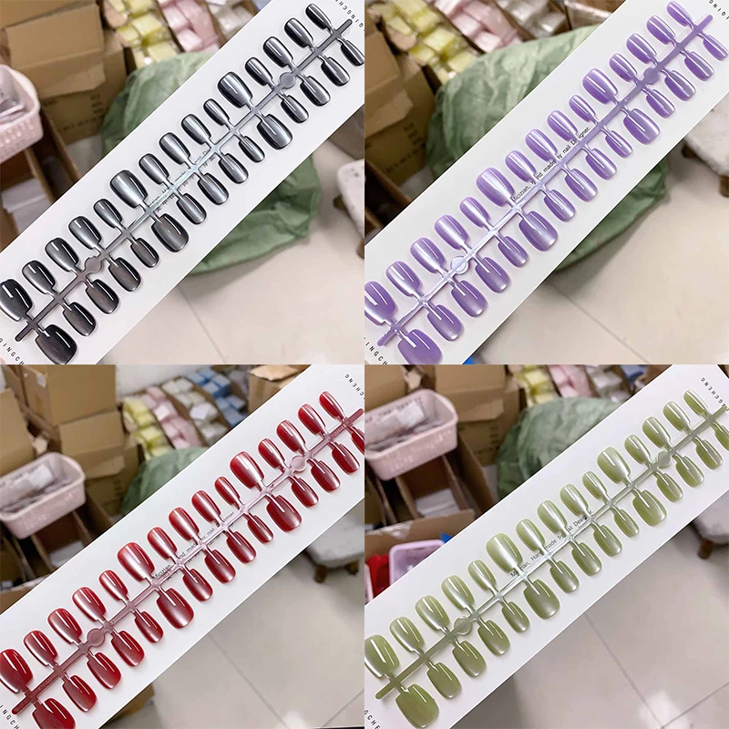 Z. 30개 다양한 사이즈의 캣아이 데코레이션 착용 가능한 짧은 붙이는 네일, 풀커버 네일 팁 아트