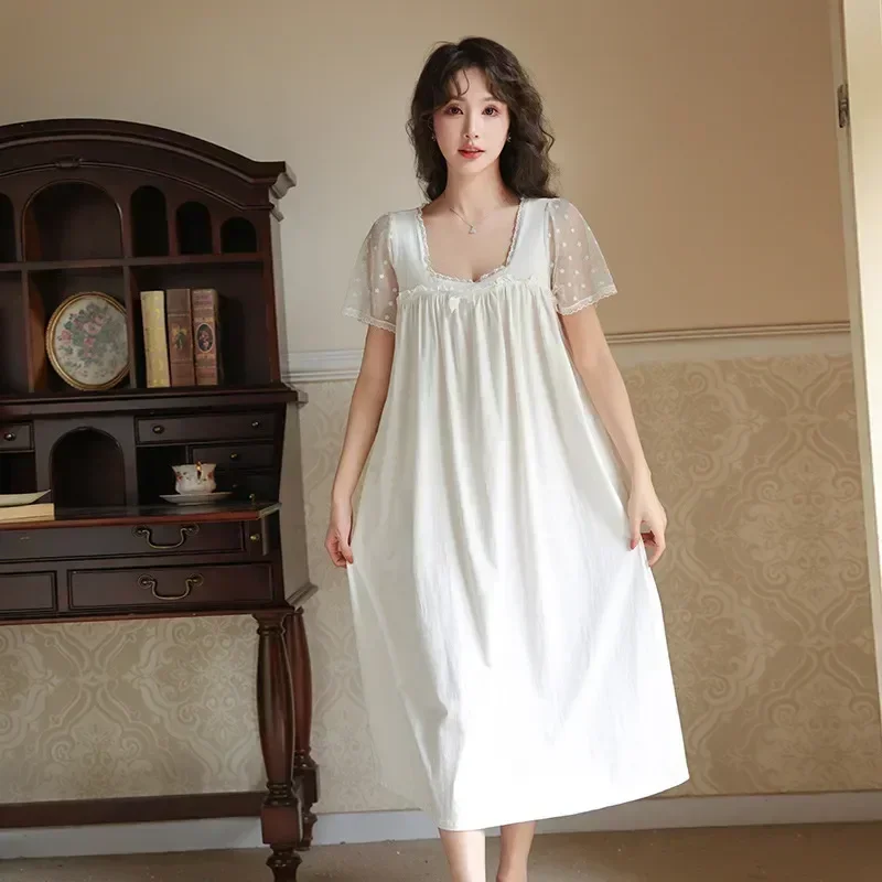 

Spring Cotton Women Night Sleeve Nightwear Summer Princess Nightgown Nightdress Vintage Lace Short Long Sleepwear Dress Sweet