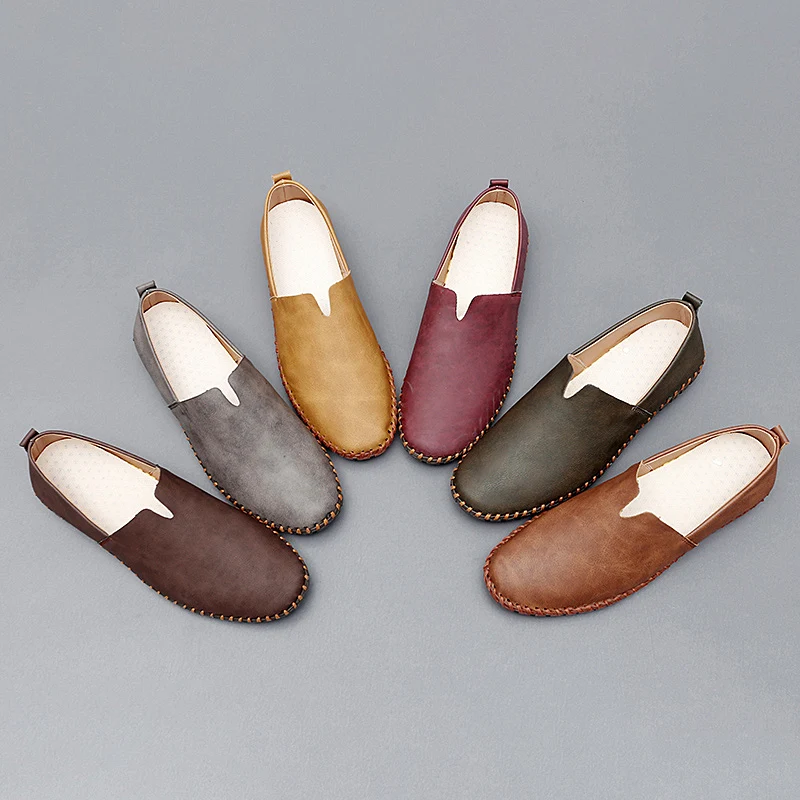 

Size 39-48 High Quality Cowhide Leather Hand-stitched Men's Genuine Leather Shoes Non-slip Rubber Sole Driving Shoes Men's Shoes