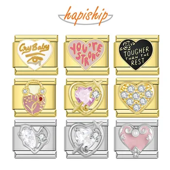 Hapiship Love Heart Italian Charm Links for Bracelet, Titanium Steel Gold Plated DIY Jewelry, Ideal Gift for Couple & BFF 1