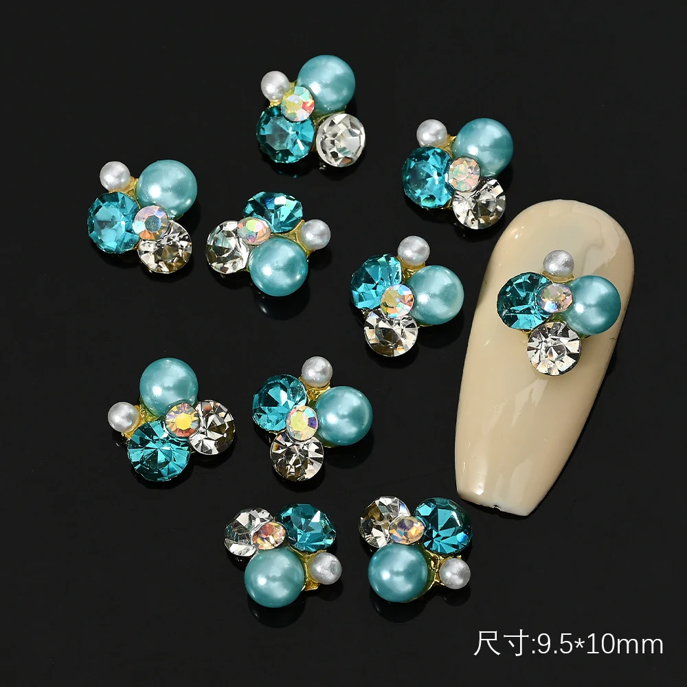 10pcs Pearl Rhinestone Flower design Alloy Nail Art Decorations Glitter DIY 3D Nail Jewelry Pendant Crystal Gems Charms Jewelry