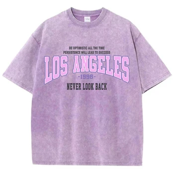 Womans Cotton Washed T-Shirts Trend Distressed Loose Tees Los Angeles 1996 Printing Short Sleeve Summer Street Female Clothes 1