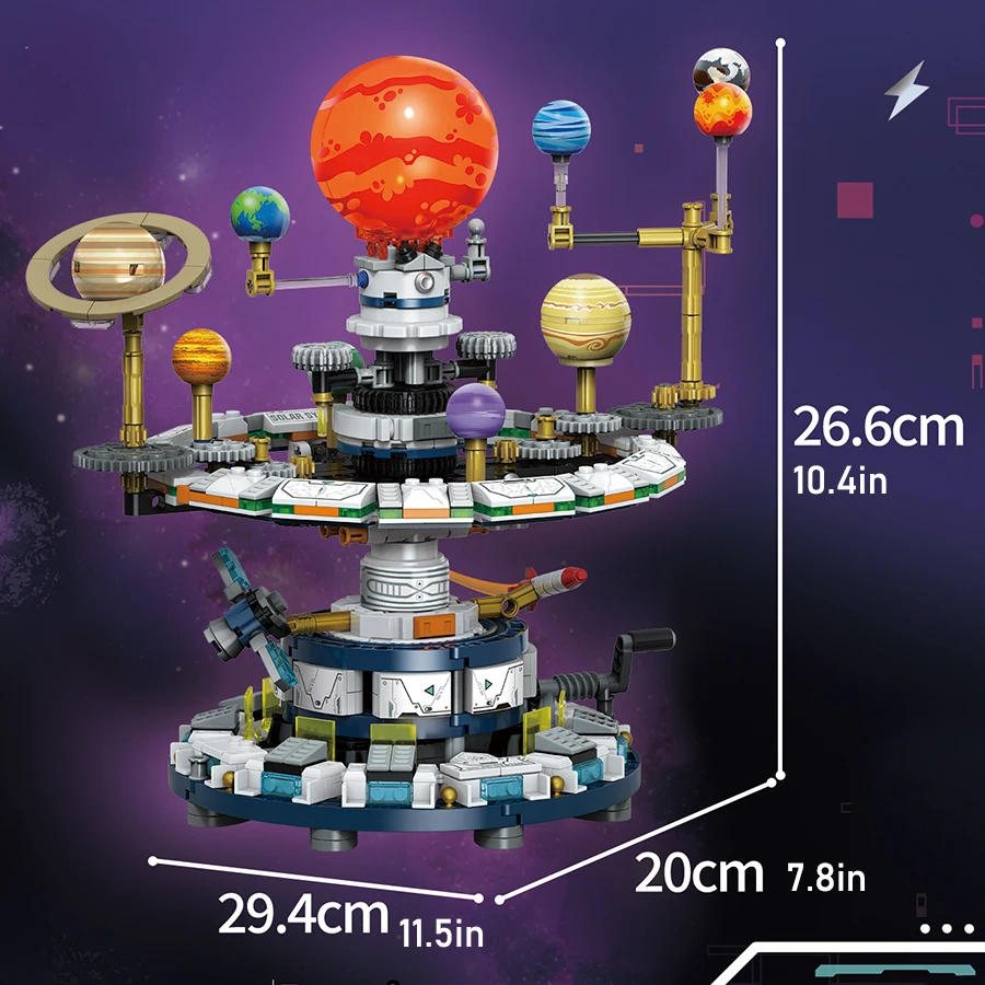미니 빌딩 블록 태양계 기계 기어 오레리(오러리) 모형, 행성 궤도 시스템 모델, STEM 천문학 교육용 조립 키트