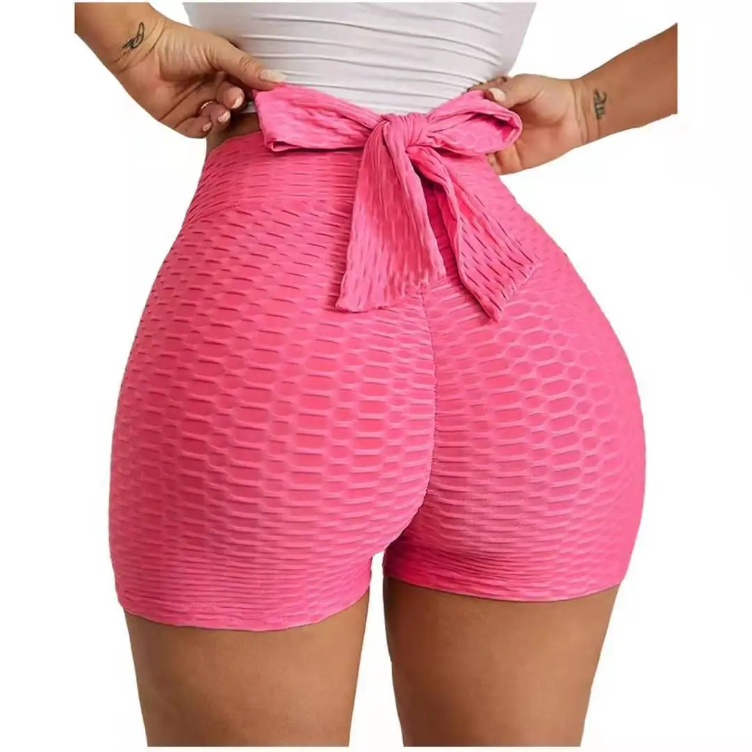 Women's Shorts Peach Pants Bow Tight Hip Lift Yoga Pants Elastic Fitness Buttocks Jacquard Bubble Pants SportsFnorm dickies shorts