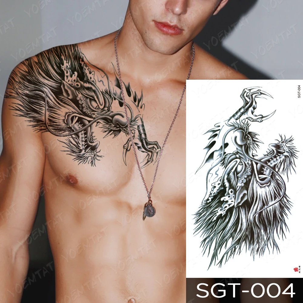 Large Chest Tattoo For Men Gothic Cross Bird Waterproof Temporary Tatoo Sticker Clavicle Waist Back Art Designs Women Fake Tato