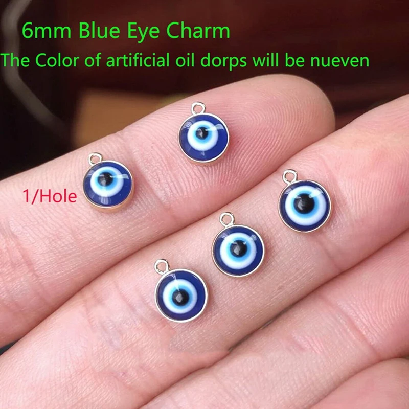 14K Gold Filled 6mm Blue Eye Charm Pendant / Connector /V Connector For Necklace DIY Jewelry Hypoallergenic Jewelry Accessory