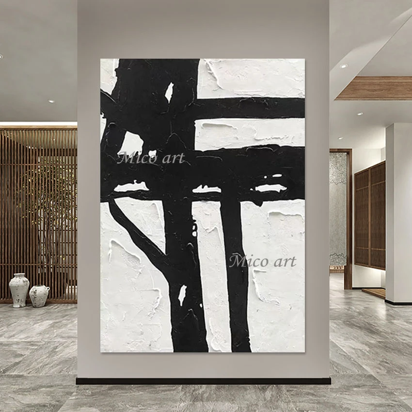 

Домашнее украшение, роскошное художественное оформление, простая черно-белая акриловая текстура, абстрактная живопись, искусство, дешевые холщовые картины, безрамный стиль