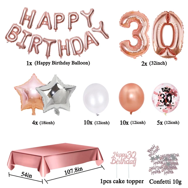 30 Birthday Party Decorations Rose Gold 30 Years Confetti Balloon