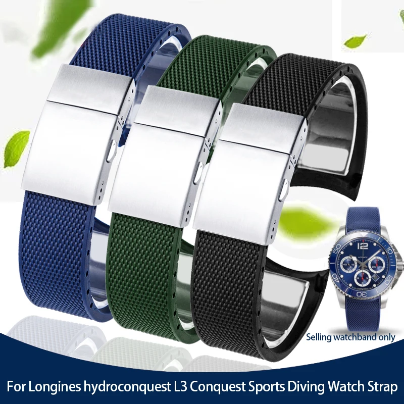 Cinturino In Gomma Fluorosa Siliconica Di Alta Qualità 21Mm Per Longines Hydroconquest L3 Conquest Sports Diving Watch Strap Nero Nuovo