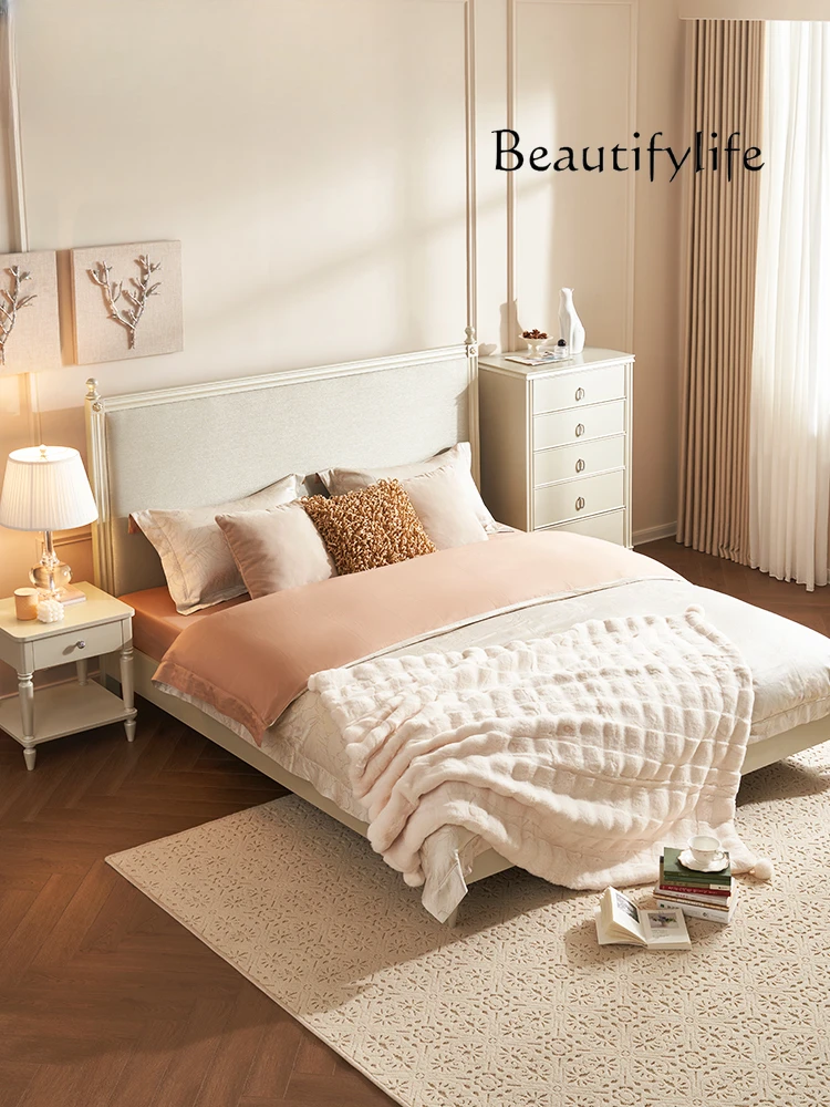

Modern Simplicity with American Style Solid Wood Soft Pack Bed Cream Style Double Bed Light Luxury Master Bedroom Marriage Bed