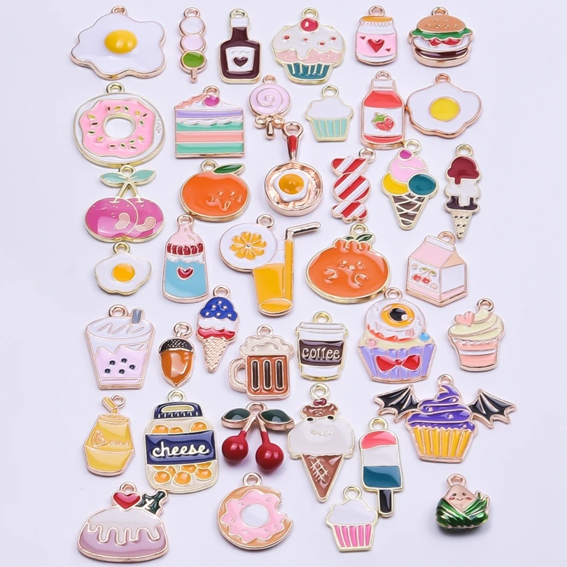 

40/80pcs Enamel Dessert Dim Sum Series Oil Drip Charms for Jewelry Making Kawaii Earring Pendants Necklace Bracelet Accessories
