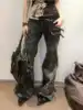 Women Goblin Core Flare Cargo Jeans Grunge Japanese Abi Low Rise Gyaru Y2K Denim Pants 2000s Aesthetic Bell-Bottom Punk Goth New 2