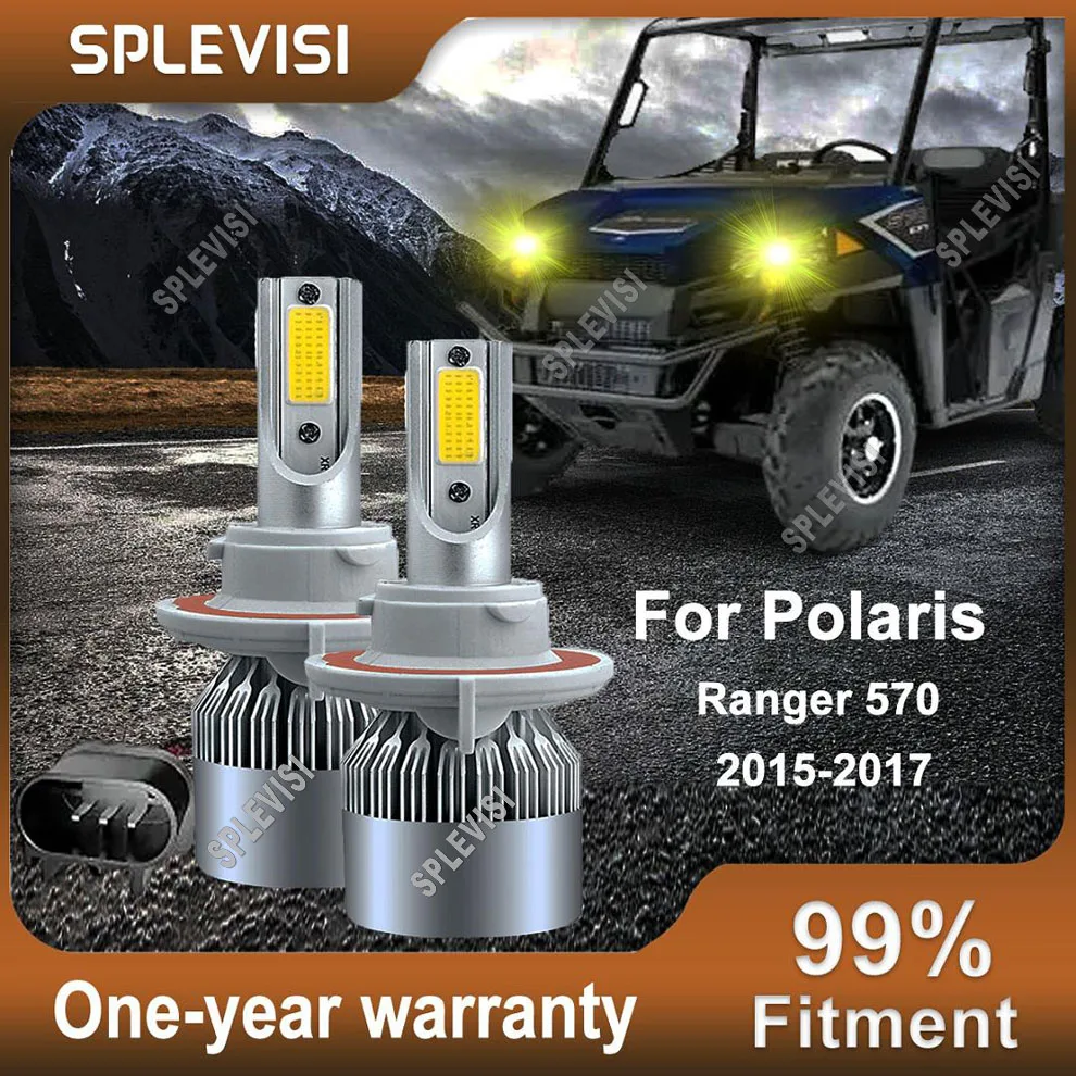 

2Pcs H13 9008 Headlight Bulbs High Low Beam 3000K Yellow For Polaris Ranger 570 2015-2017 800 2011-2016 900 2011-2014
