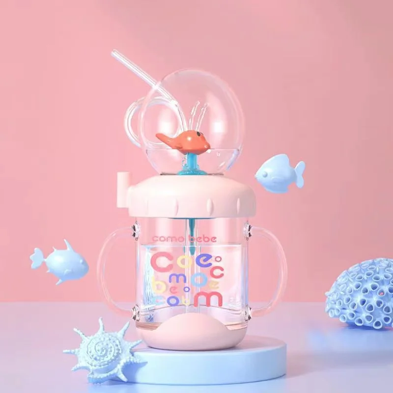 Kid Water Glass Learning Cup Portable Drinking Bottle Whale Water Spray Cup Outdoor Straw Feed Bottle Gift water bottle,drinking cup,water cup,feeding cup 220ML