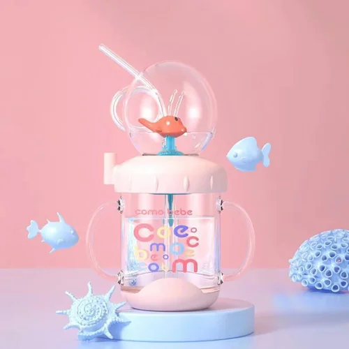 220ML 아이 물 유리 학습 컵 휴대용 마시는 병 고래 물 스프레이 컵 야외 물 컵 빨대 먹이 물병 선물 3