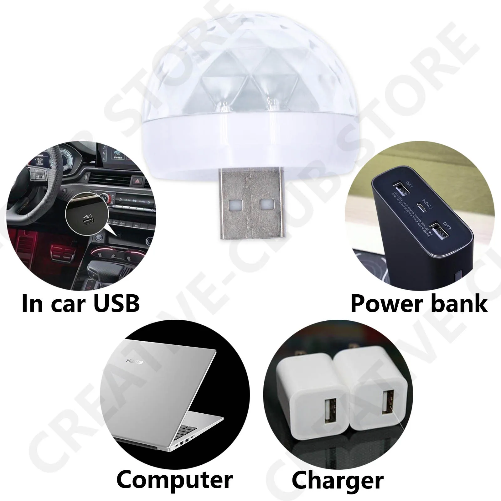 【User-friendly】 USB Mini Car Interior Lighting DJ Disco Sound Actived Multicolor Holiday Atmosphere Party Strobe Effect Lamp.