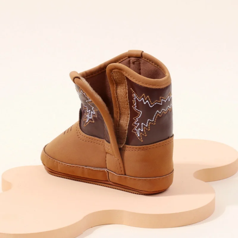 0-12 Months Baby Boots Soft Brown PU Leather Tall Cowboy Boots New Style Spring and Autumn Prewalking Shoes for Boys and Girls 5