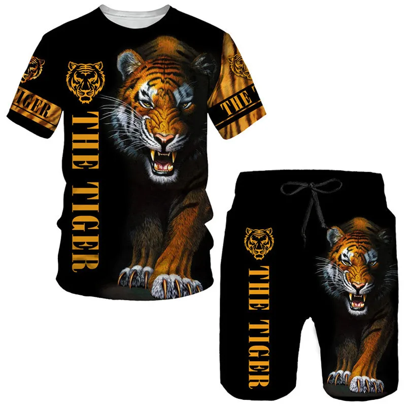 

Cool The Tiger 3D Print T-Shirt/Shorts/Suit Summer Casual O Neck Short Sleeved Tees Men/Women Sportswear Two Piece Set Tracksuit