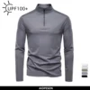 AIOPESON Men's UPF100+ Sun Protection Long Sleeve Shirt Solid Color Zipper Outdoor Shirts Stand Collar Quick Dry T Shirts