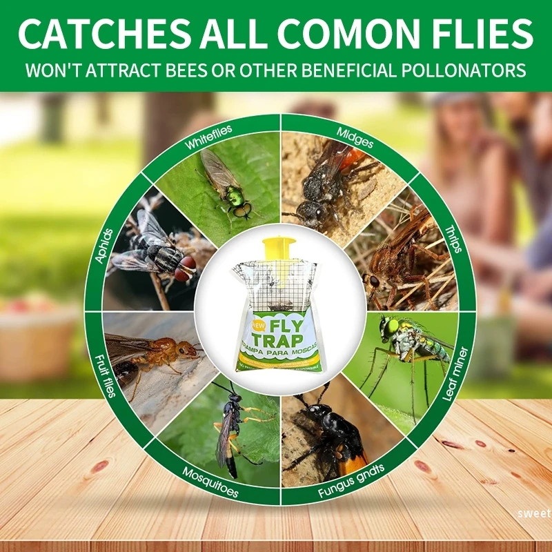 Flies Trap Bag Outdoor Fruit Flies Hornets Bee Trap Bug Hanging Insect Fly Kill Catcher Bag Summer Pest Control Tools fruit fly trap fly trap insect traps insect catcher