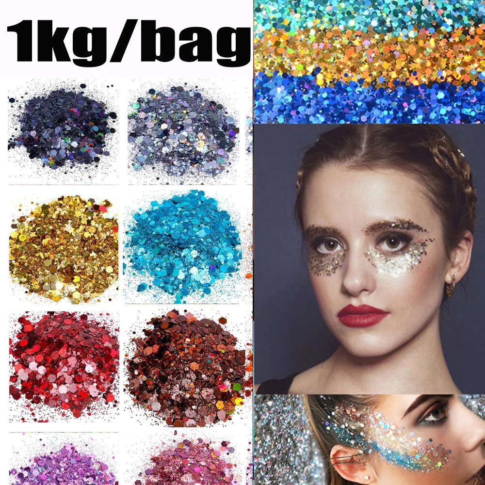 1kg/bag Holographic Nail Glitter Powder Bulk Hexagon Flake Nail Art Sequins Diy Sequins Manicure Decoration 1kg - Nail Glitter - AliExpress