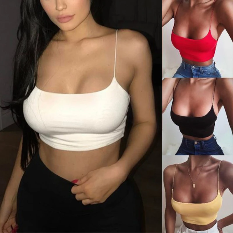 

2023 New Fashion Women Spaghetti Strap Crop Top Sexy Bodycon Sleeveless Camis Tube Top Basic Plain Camisole Large XS-5XL size