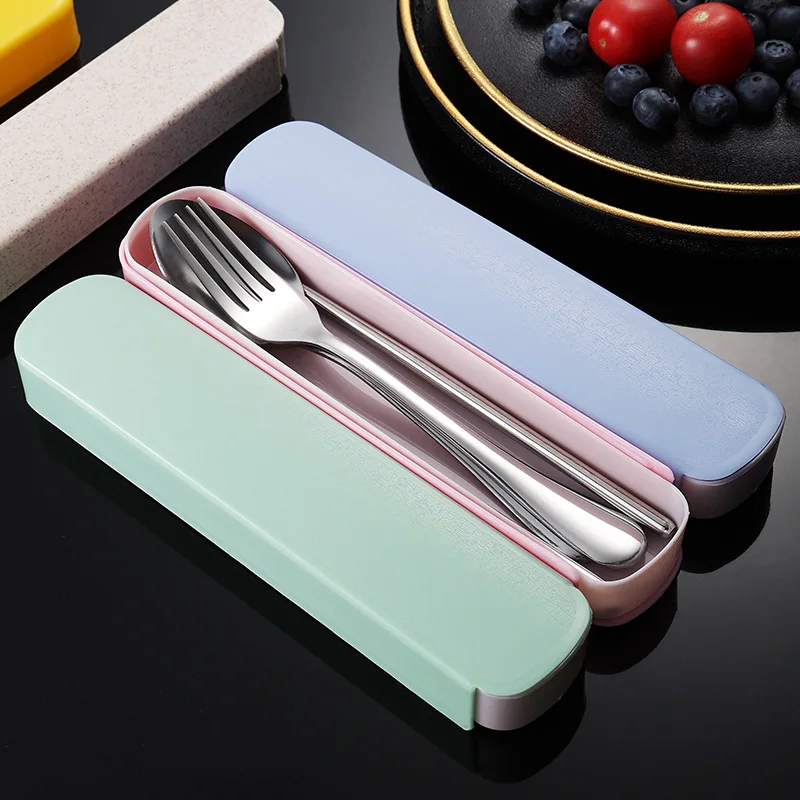Stainless Steel Portable Storage Cutlery Set With Chopsticks Spoons Student Office Workers Outdoor Box Fork Spoon Three Piece