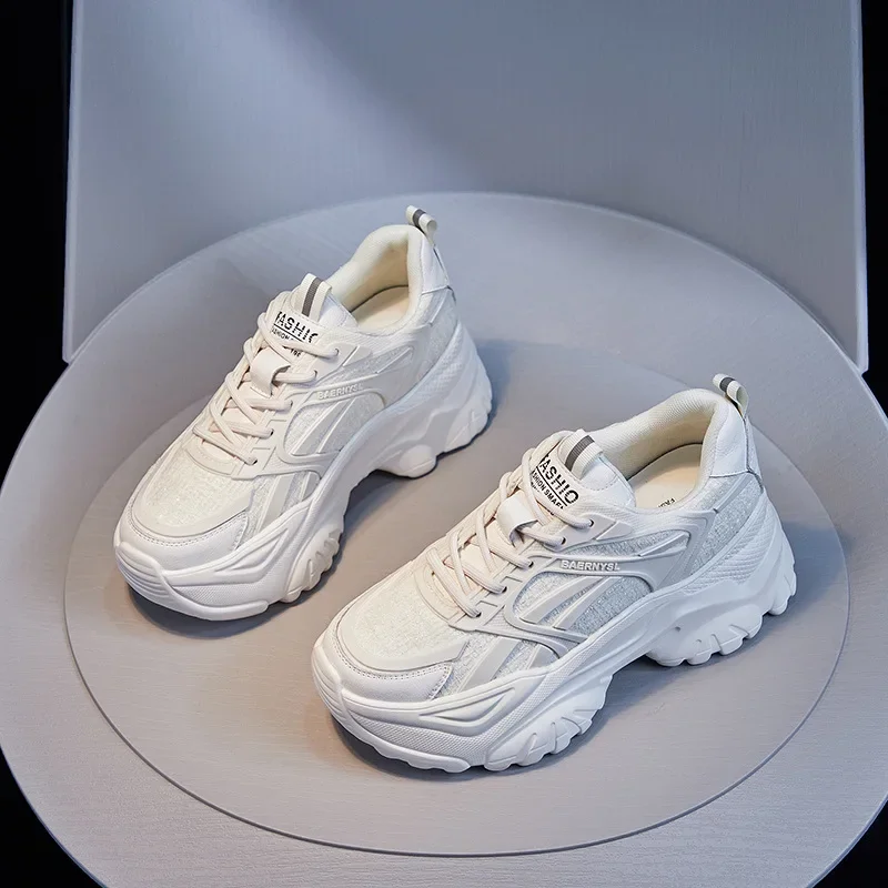 

New Inside Height Daddy Shoes Women's Leather Versatile Spring and Autumn Women's Shoes ins Fashion Casual Sneakers
