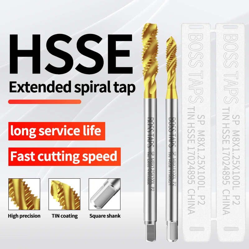 HSSE-M35 JIS Standard Long Shank 100 150 MM Spiral Fluted Tap M12 M14 M16 M3 M4 M5 M6 M8 M10 Machine