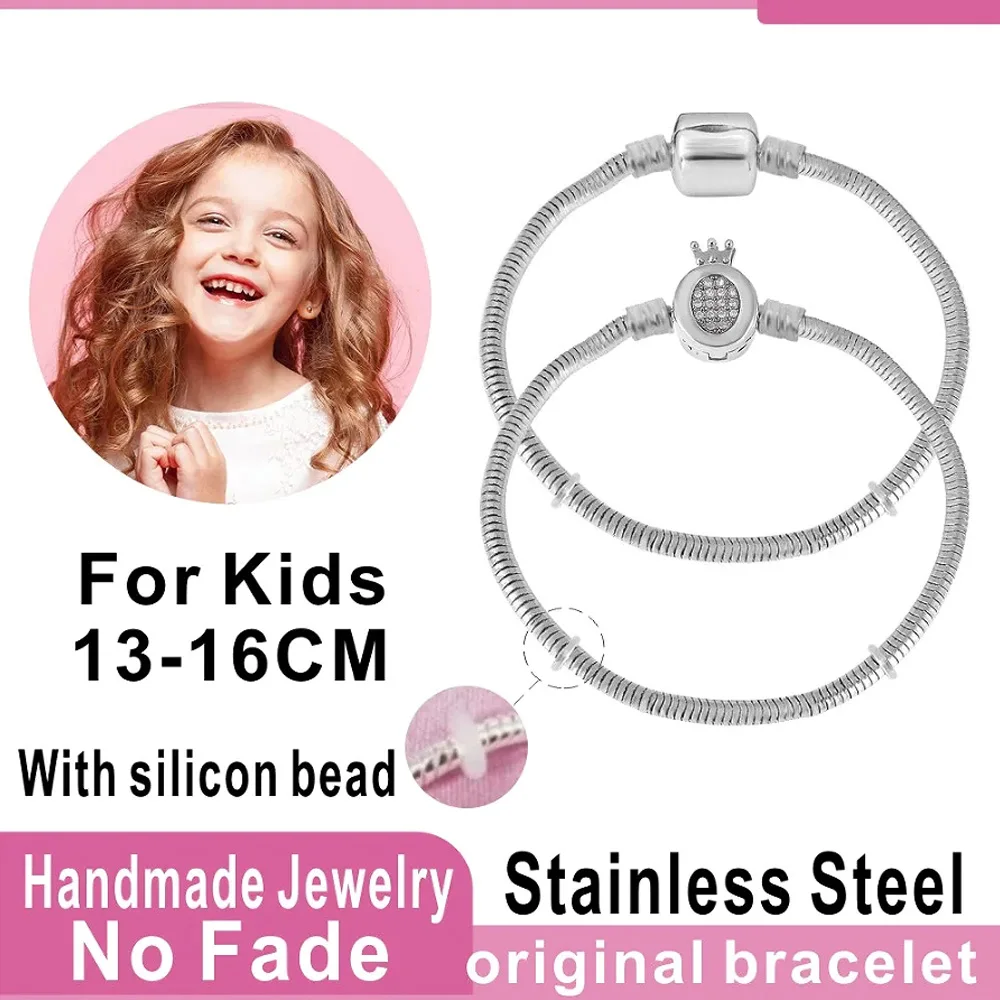 

316l Stainless Steel Pandoraer Bracelets For Kids Children Girls Jewelry pulsera acero inoxidables 13-16cm Snake Chain Bracelet