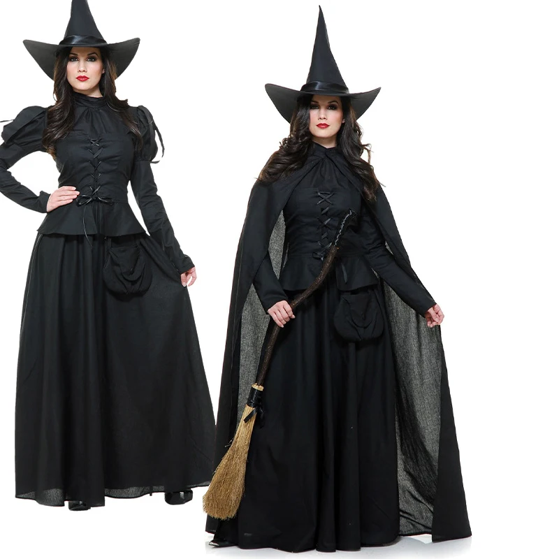 

Women Carnival Halloween Evil Witch Queen Costume Long Classic Medieval Gothic Enchantress Playsuit Cosplay Fancy Party Dress