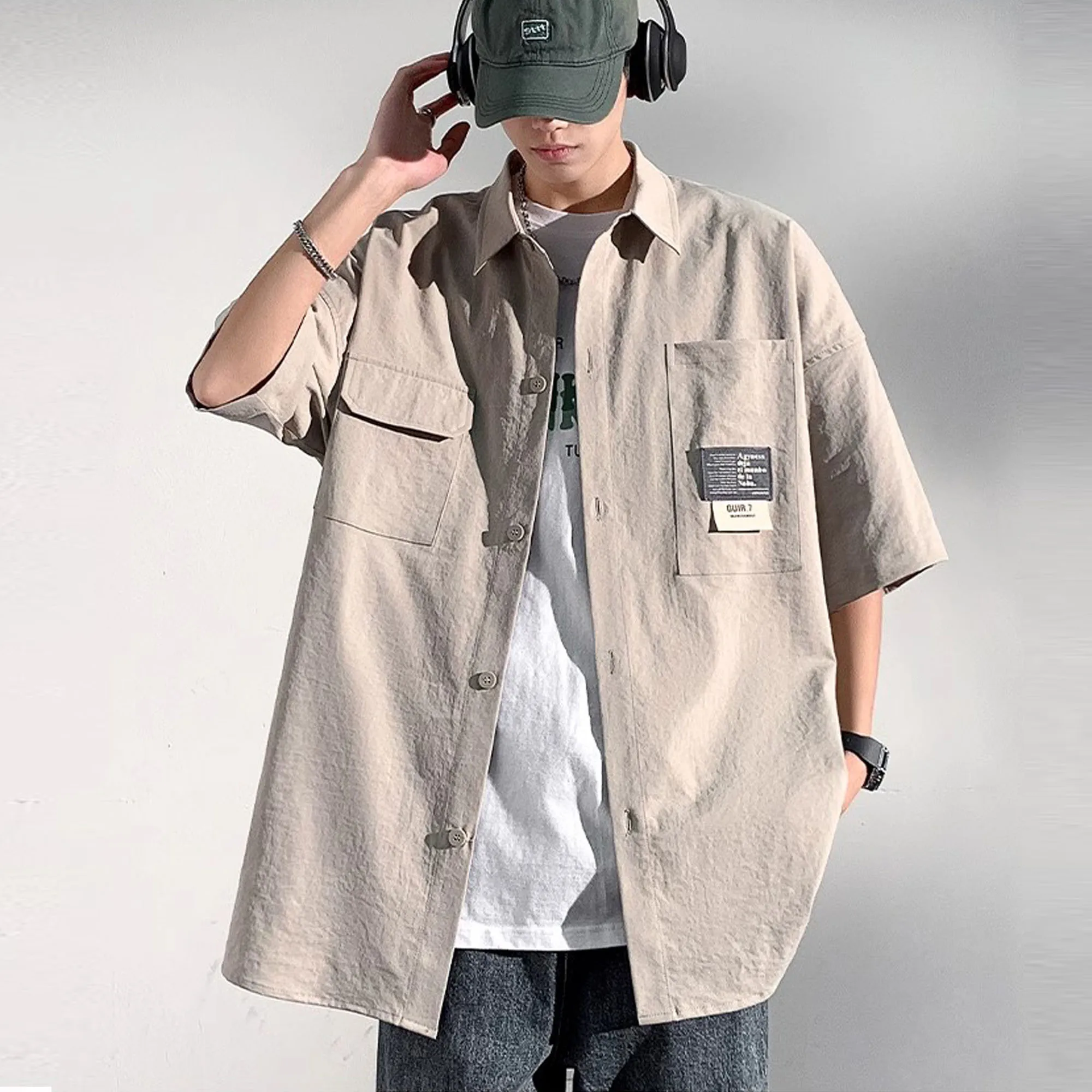 Summer Men's 5XL Oversized Short Sleeve Shirts Japanese Casual Lapel Blouses Tops High Street Multi-pocket Shirt Men Camisas