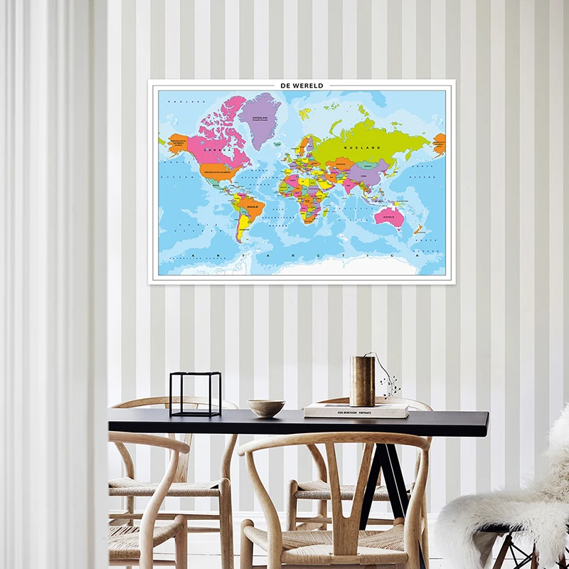 In Dutch Map of The World 150*100 cm Non-woven Canvas Modern Painting Wall Poster Office Home Decoration School Supplies