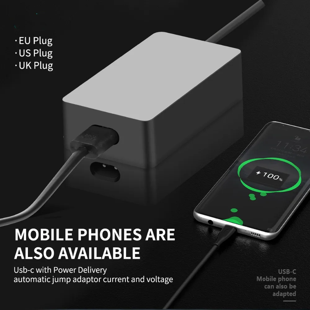 44W 15V 2.58A Power Adapter Charger for Microsoft Surface Laptop Pro 3 Pro 4 5 () Surface Book with USB Charging Port
