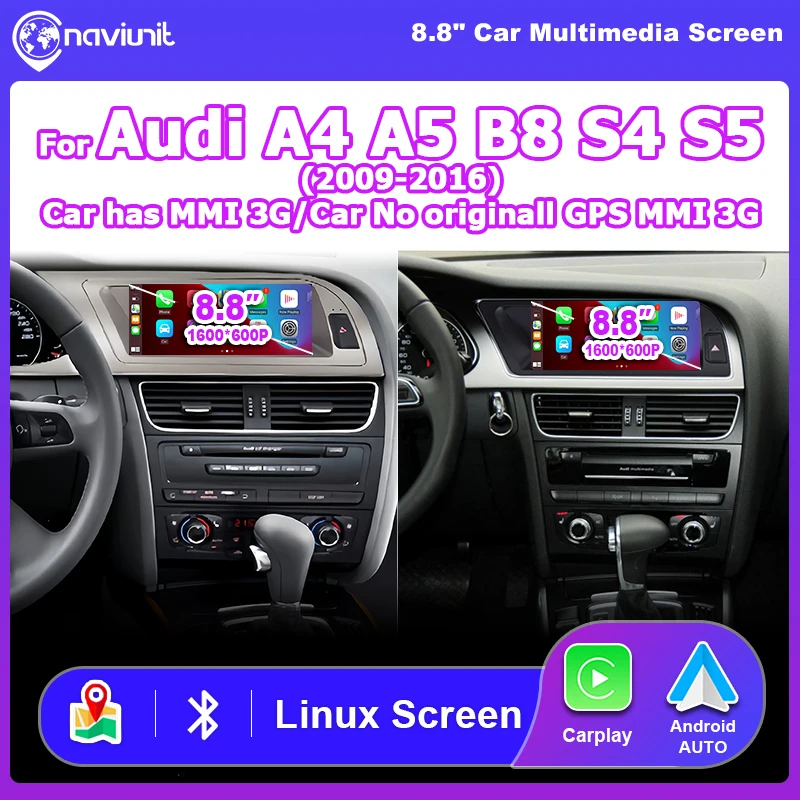 8,8 ''Linux Touchscreen Drahtlose Carplay Android Auto Auto Radio Stereo Für Audi A4 A5 B8 S4 S5 2009-2016 Autolink Airplay 2DIN