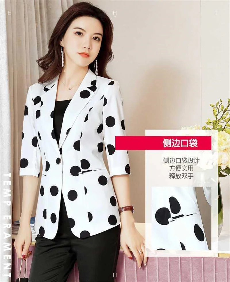 2023 New Polka Dot Ssuit Jacket Female Ins Spring Summer Korean Thin Section Slim Fashion Print A Buckle Blazer Mother Tide
