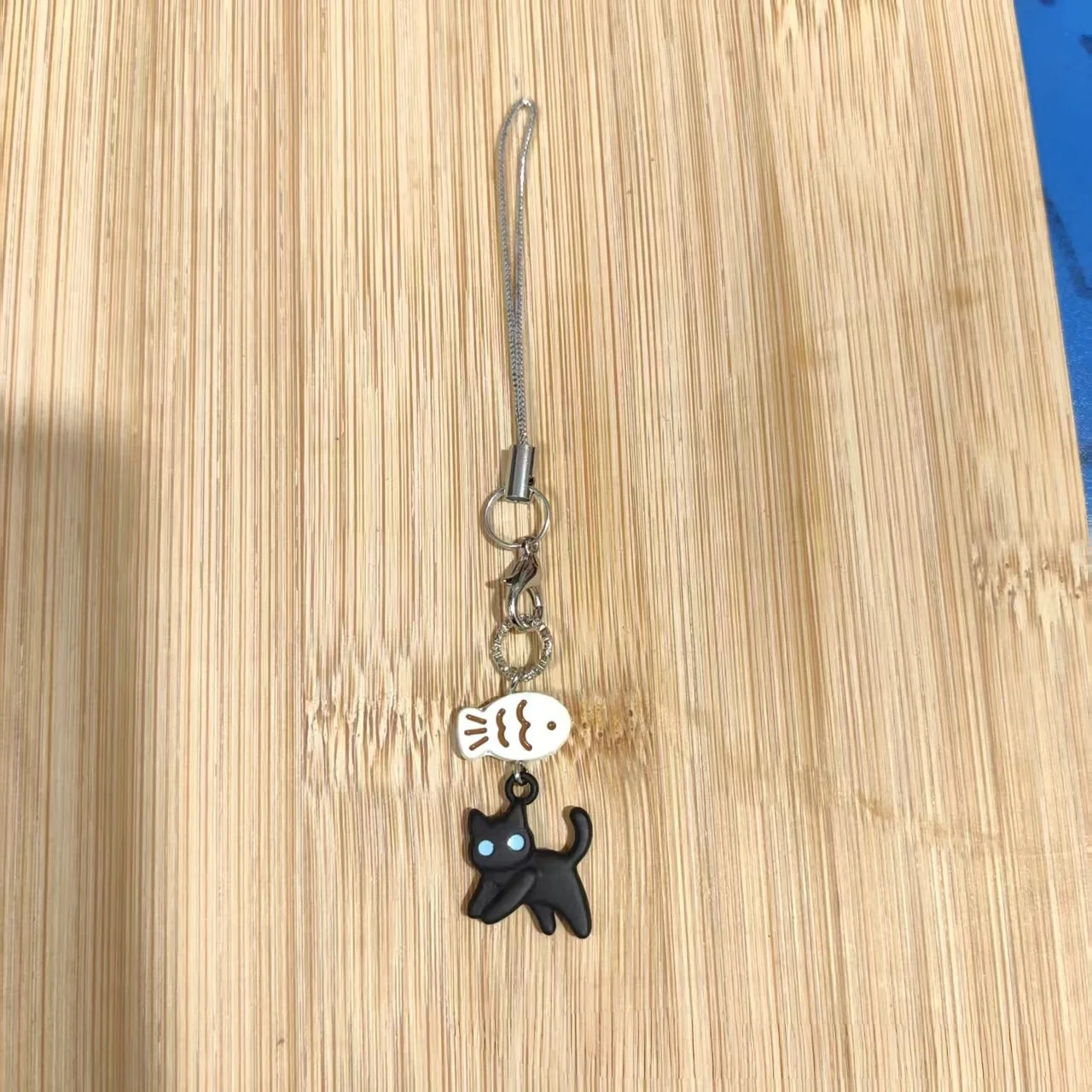 Adorable Black & White Cat and Fish Phone Charm & Keychain Pendant Set