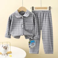 Pyjama d'Automne pour Garçon et Fille, Vêtements de Maison Décontractés à Carreaux, Chemise à Revers à Manches sulfavec Pantalon, Ensembles de Vêtements de Nuit pour Jeunes 4